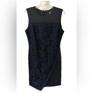 Tommy Hilfiger Black with Navy Lace Overlay Asymmetrical Sheath Dress